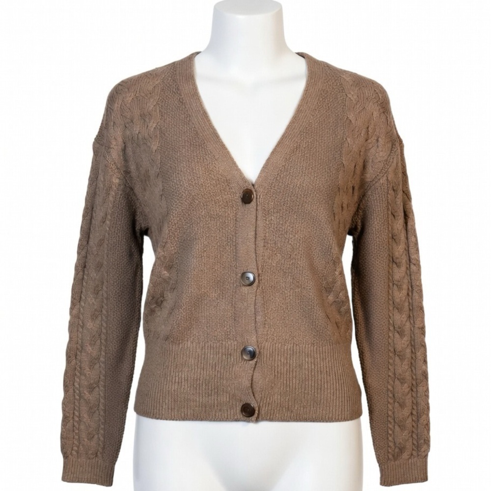 HAVEN WELL WITHIN Brown Cable Knit Cardigan SZ M Wool blend